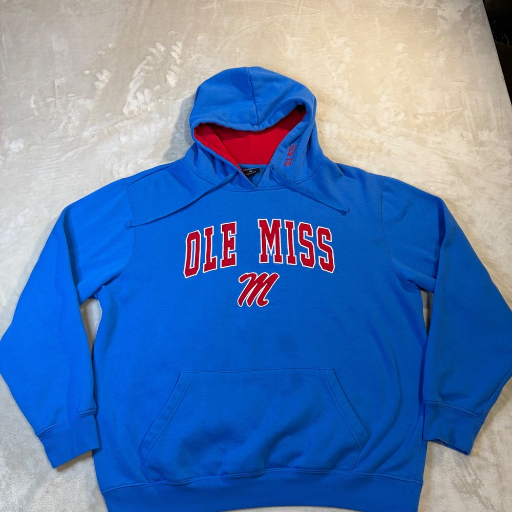 Colosseum Ole Miss Rebels Hoodie Mens XL Blue Red Embroidered Logo Sweatshirt